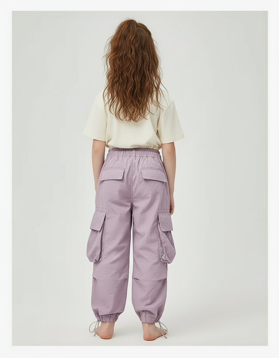 Pantalon Cargo Violet Ample Multipoches Léger Fille - Polyester - vue 2