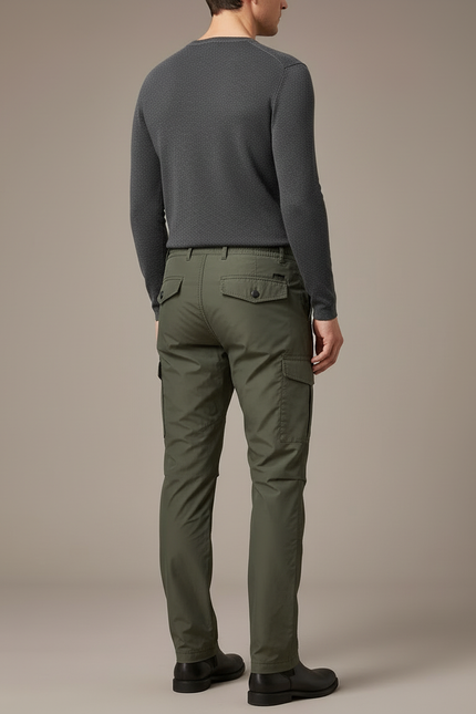 Pantalon Cargo Vert Militaire Droit Multipoches Homme - Kaki Polyester - vue 2