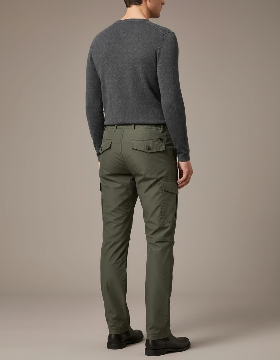 Pantalon Cargo Vert Militaire Droit Multipoches Homme - Kaki Polyester - vue 2