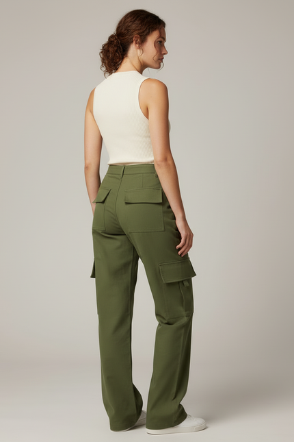 Pantalon Cargo Vert Femme - Kaki Toile - vue 2
