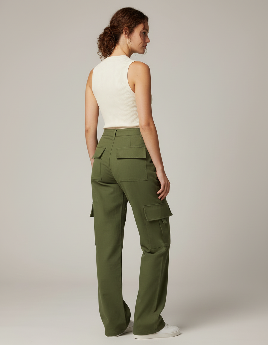 Pantalon Cargo Vert Femme - Kaki Toile - vue 2