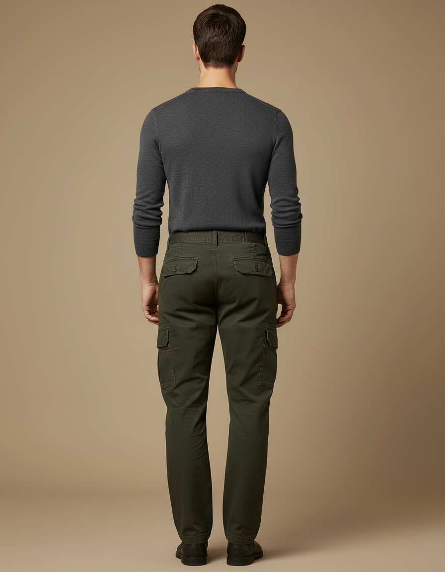 Pantalon Cargo Vert Olive Coton Droit Multipoches - Kaki - vue 2