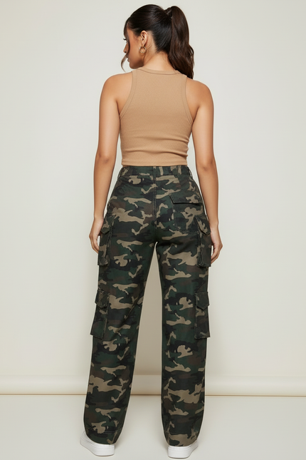 Pantalon Cargo Camouflage Militaire Vert Ample Poches - Toile - vue 2