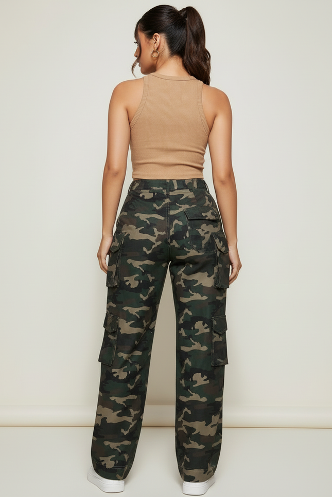 Pantalon Cargo Camouflage Militaire Vert Ample Poches - Toile - vue 2