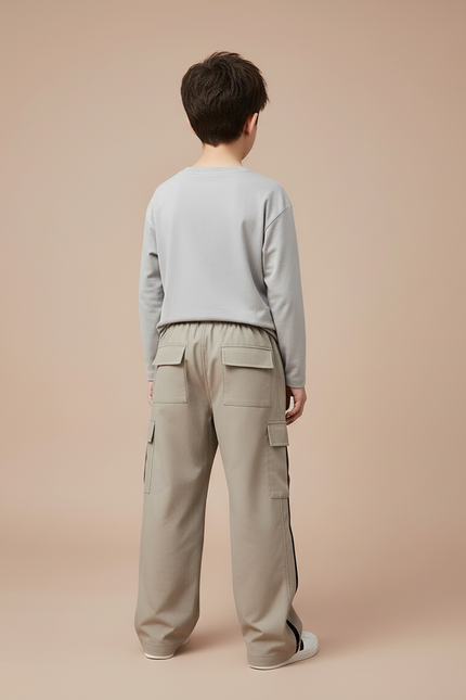 Pantalon Cargo Beige Ample Décontracté Garçon Poches - Toile - vue 2