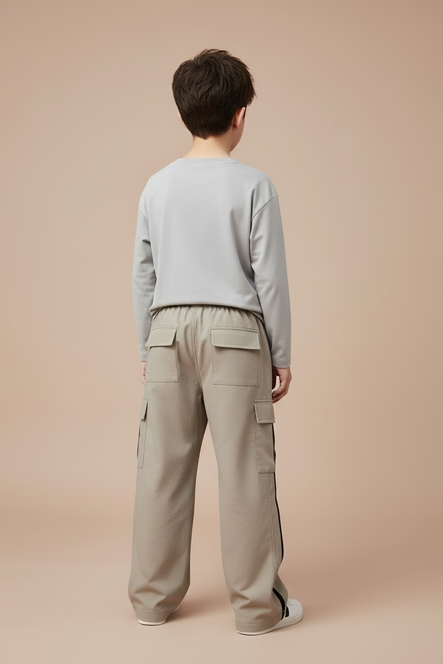 Pantalon Cargo Beige Ample Décontracté Garçon Poches - Toile - vue 2