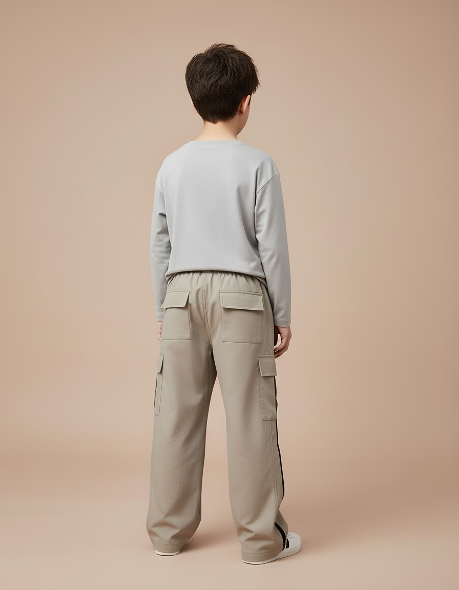 Pantalon Cargo Beige Ample Décontracté Garçon Poches - Toile - vue 2