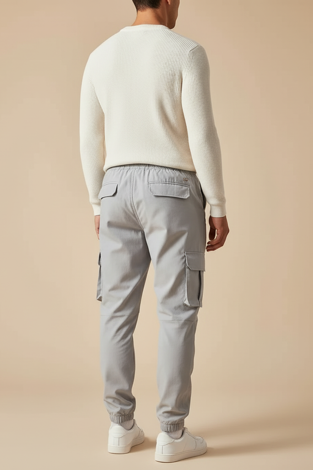 Pantalon Cargo Gris Cordon Multipoches Zippé Homme - Polyester - vue 2