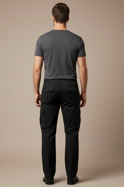 Pantalon Cargo Noir Homme Ample Multipoches Décontracté - Toile - vue 2