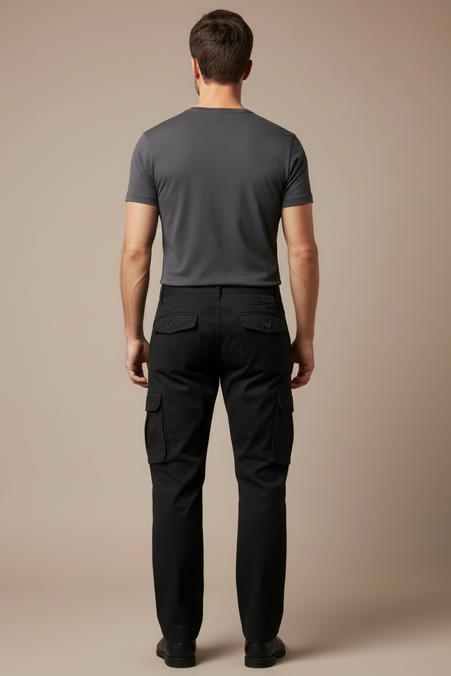Pantalon Cargo Noir Homme Ample Multipoches Décontracté - Toile - vue 2