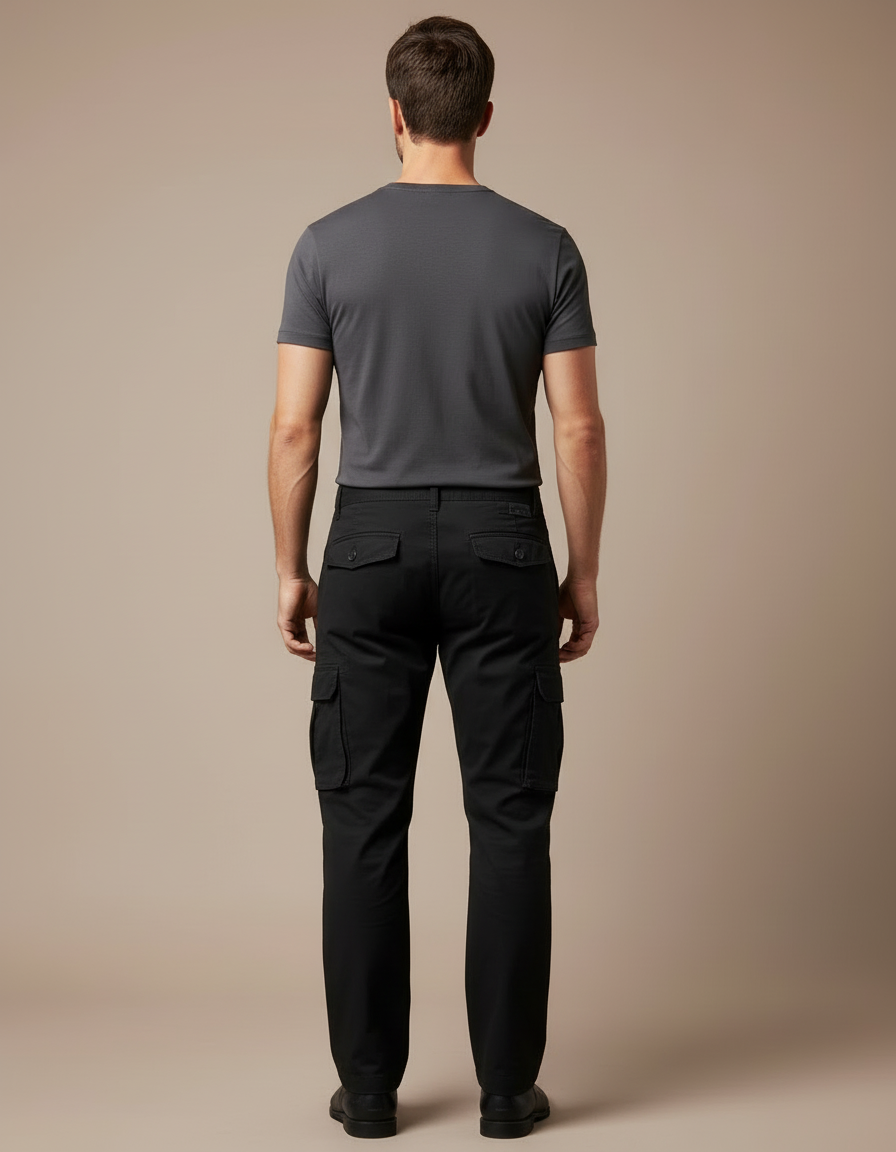 Pantalon Cargo Noir Homme Ample Multipoches Décontracté - Toile - vue 2