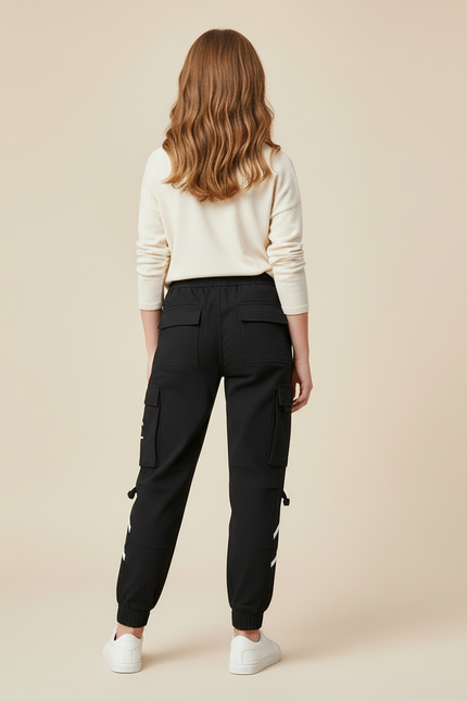 Pantalon Cargo Noir Décontracté Jogger Multipoches Enfant - Toile - vue 2