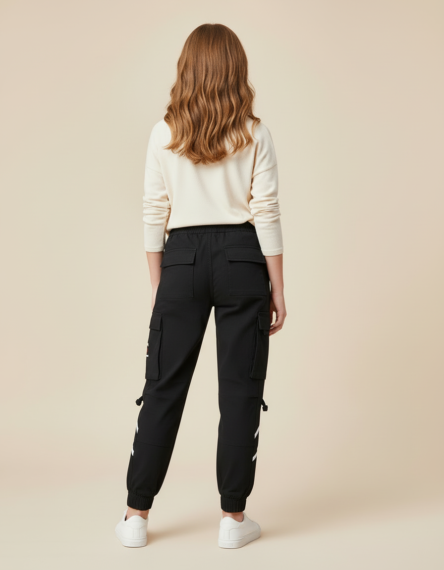 Pantalon Cargo Noir Décontracté Jogger Multipoches Enfant - Toile - vue 2