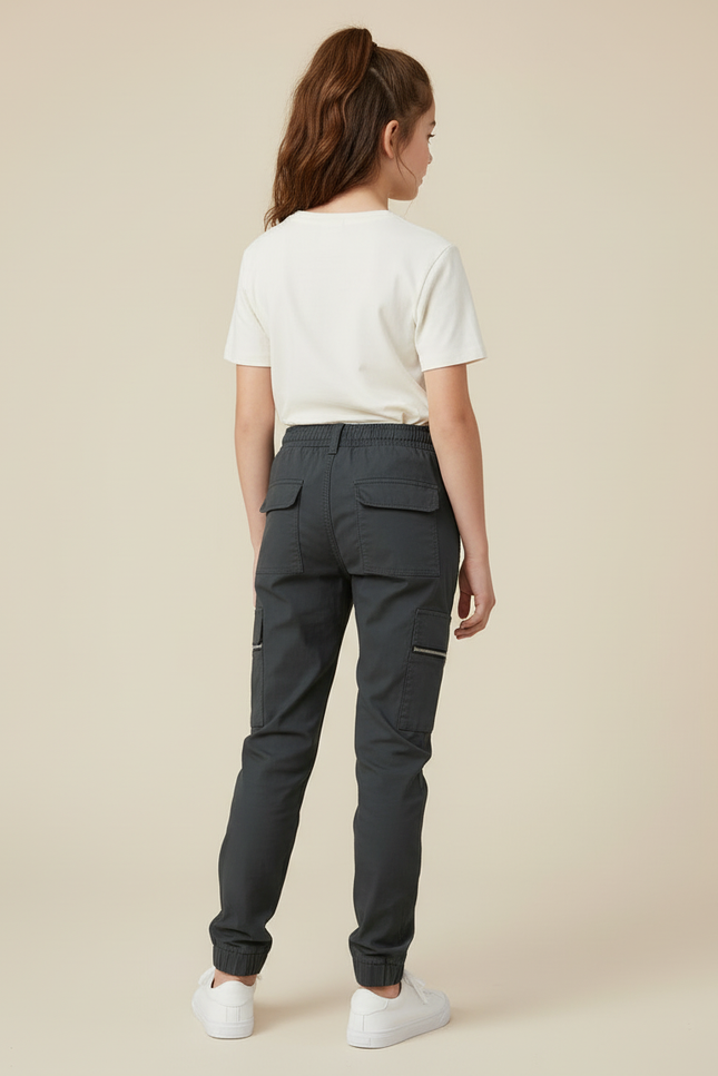 Pantalon Cargo Gris Femme Zippé Jogger Coton - vue 2