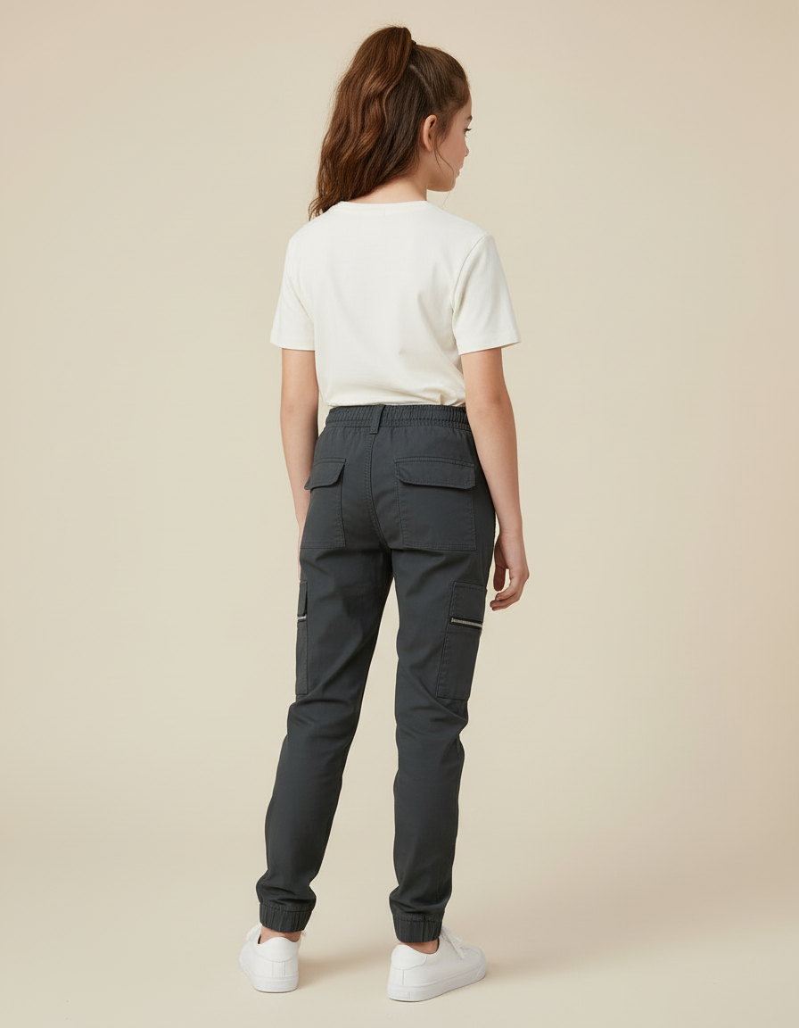 Pantalon Cargo Gris Femme Zippé Jogger Coton - vue 2