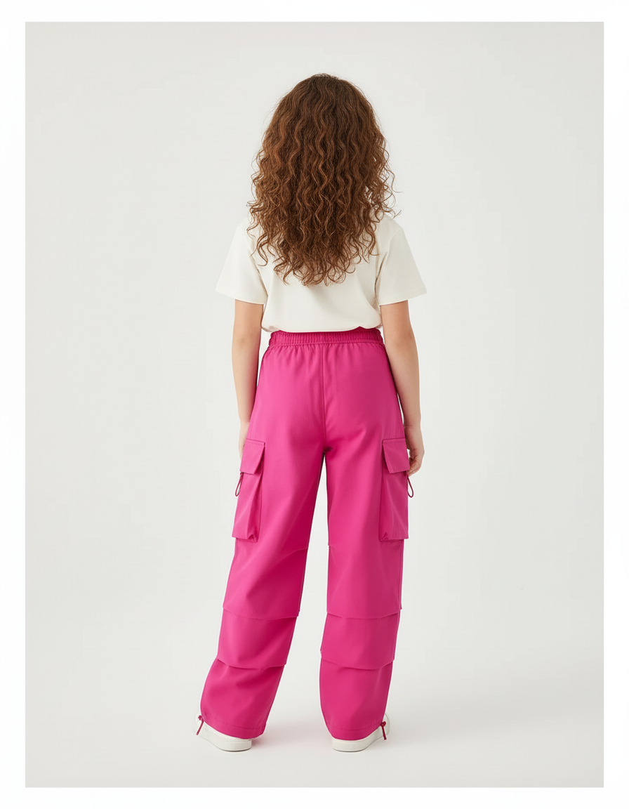 Pantalon Cargo Rose Ample Fille Enfant - Gabardine - vue 2