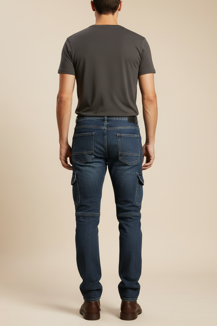 Pantalon Cargo Homme Denim Motard Multipoches - Bleu Jean - vue 2