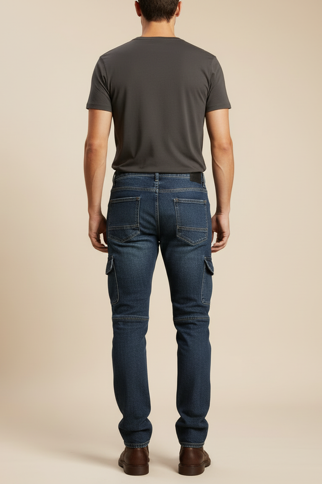 Pantalon Cargo Homme Denim Motard Multipoches - Bleu Jean - vue 2