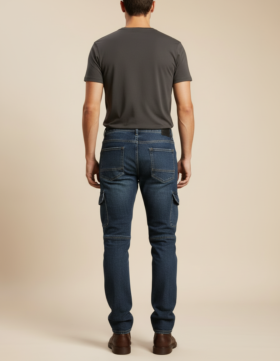 Pantalon Cargo Homme Denim Motard Multipoches - Bleu Jean - vue 2