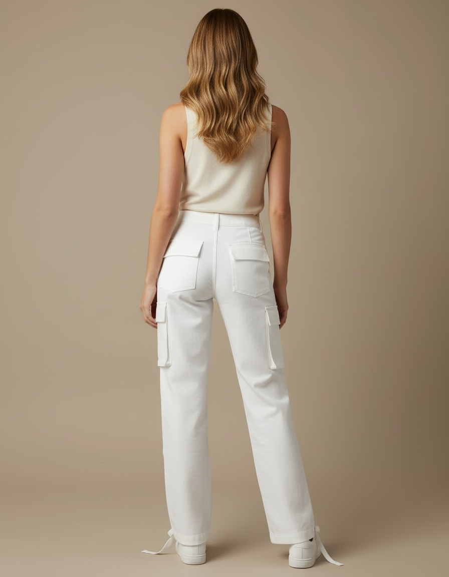 Pantalon Cargo Blanc Ample Multipoches Femme - Jean - vue 2