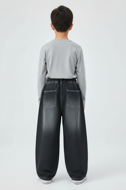 Pantalon Cargo Jean Ample Délavé Garçon Multipoches - Noir - vue 2