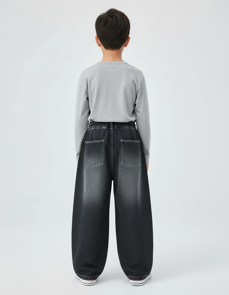 Pantalon Cargo Jean Ample Délavé Garçon Multipoches - Noir - vue 2