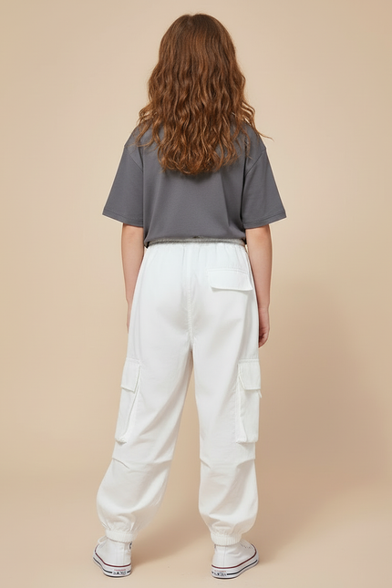 Pantalon Cargo Blanc Ample Poches Fille - Toile - vue 2
