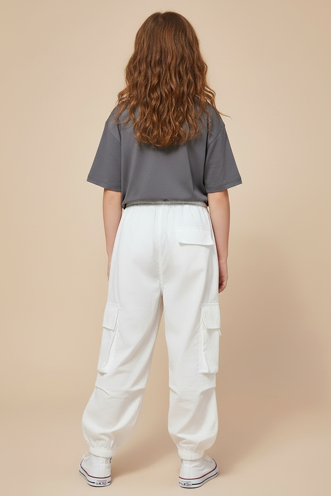 Pantalon Cargo Blanc Ample Poches Fille - Toile - vue 2