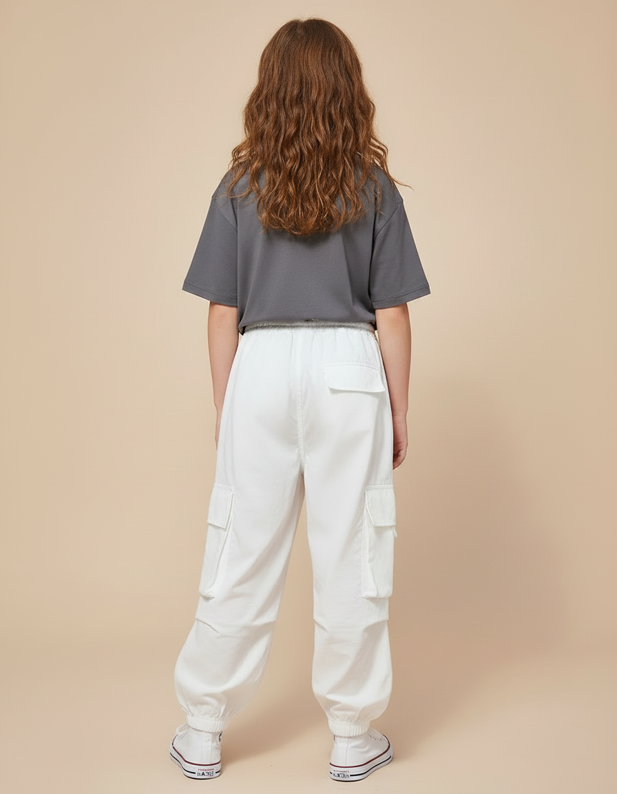 Pantalon Cargo Blanc Ample Poches Fille - Toile - vue 2