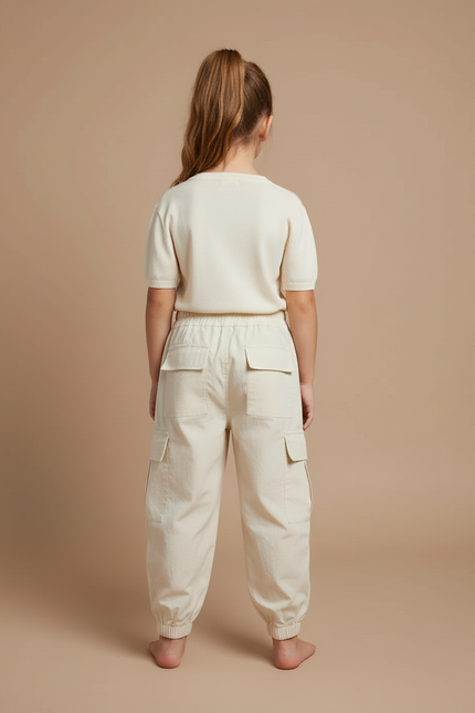 Pantalon Cargo Beige Ample Coton Léger Fille - vue 2
