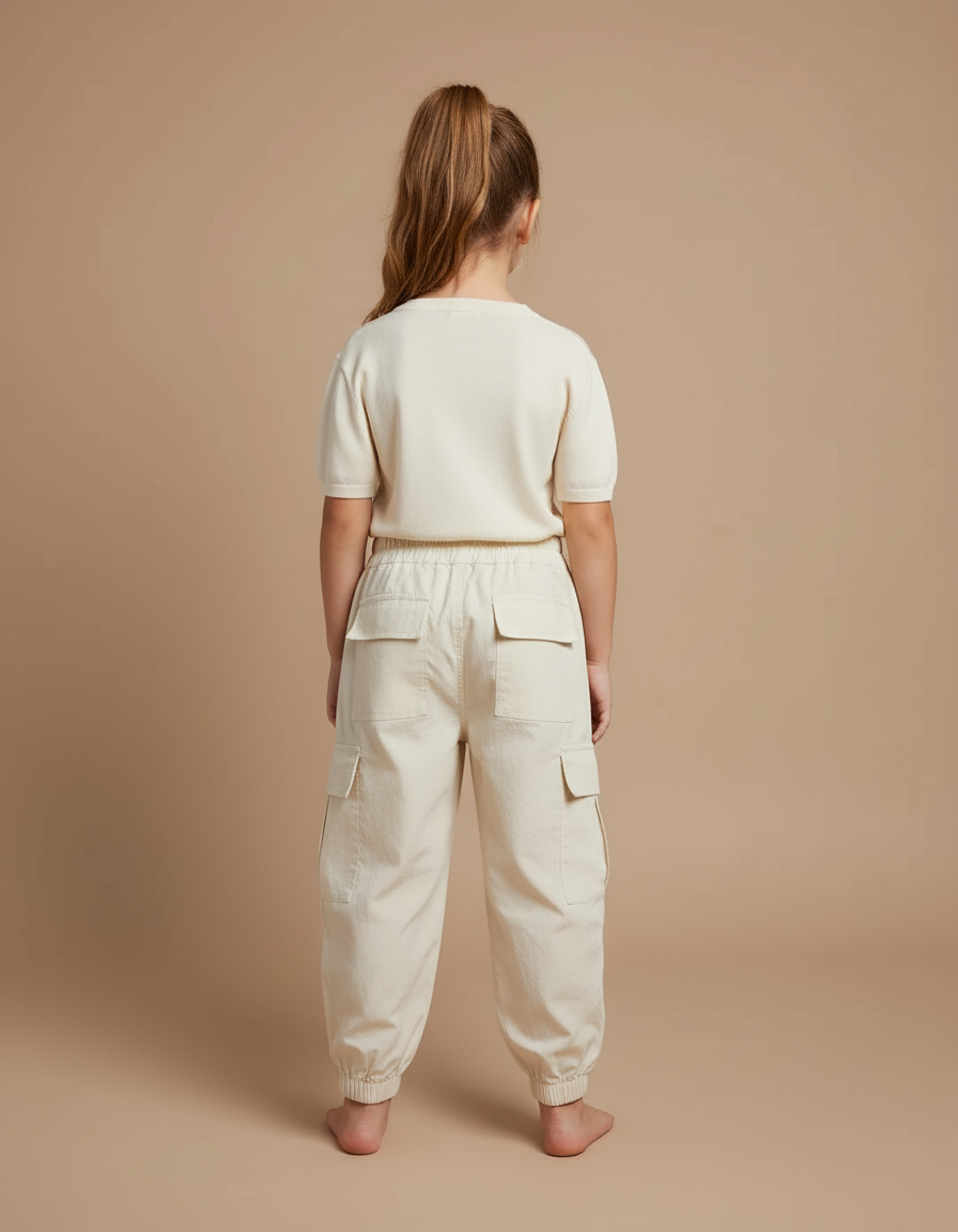 Pantalon Cargo Beige Ample Coton Léger Fille - vue 2