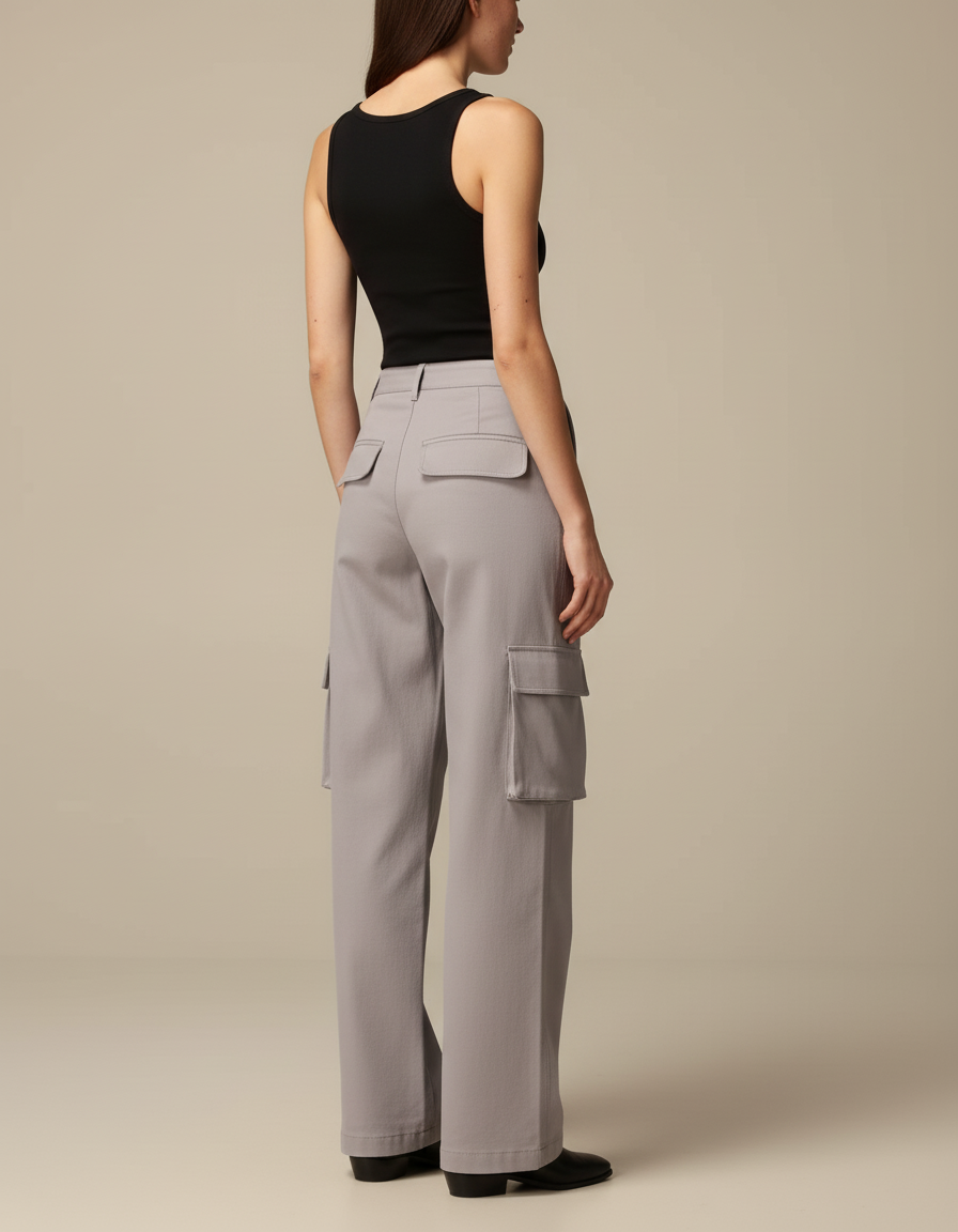 Pantalon Cargo Habillé - Gris Gabardine - vue 2