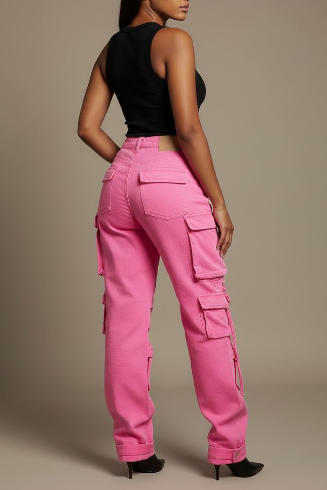 Pantalon Cargo Rose Taille Haute Denim Femme - Jean - vue 2