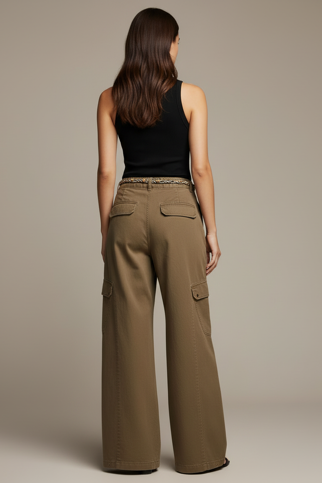 Pantalon Cargo Ceinture Femme - Kaki Toile - vue 2