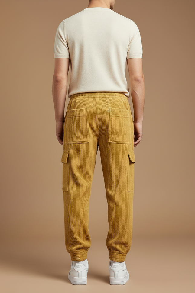 Pantalon Cargo Jaune Côtelé Ample Décontracté Jogger - Cordé - vue 2