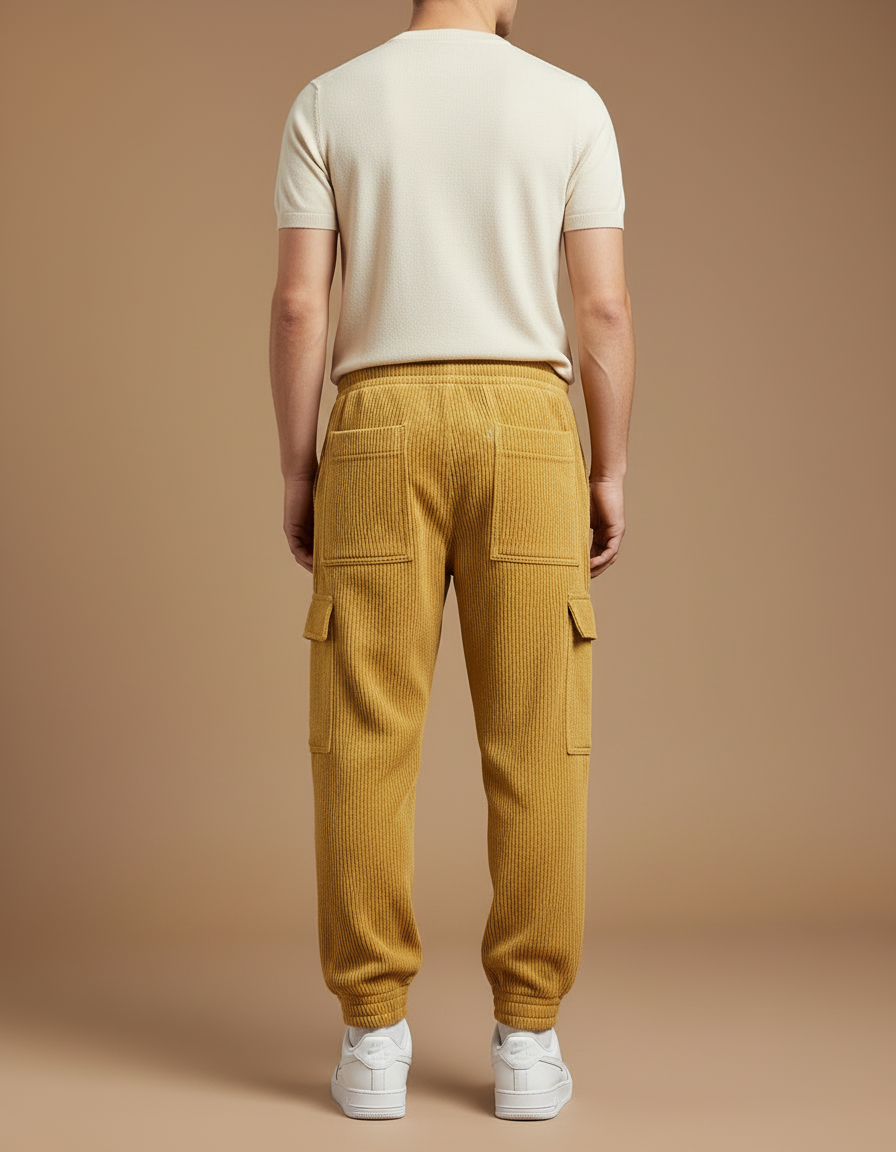 Pantalon Cargo Jaune Côtelé Ample Décontracté Jogger - Cordé - vue 2