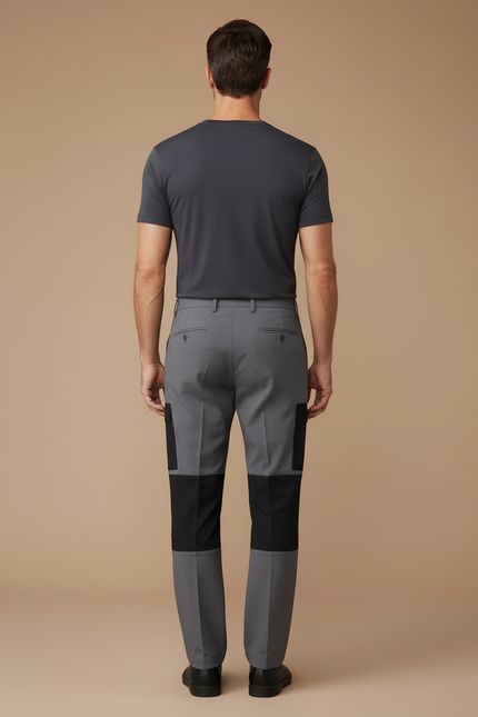 Pantalon Cargo Gris Patchwork Noir Homme Coupe Droite - Gabardine - vue 2