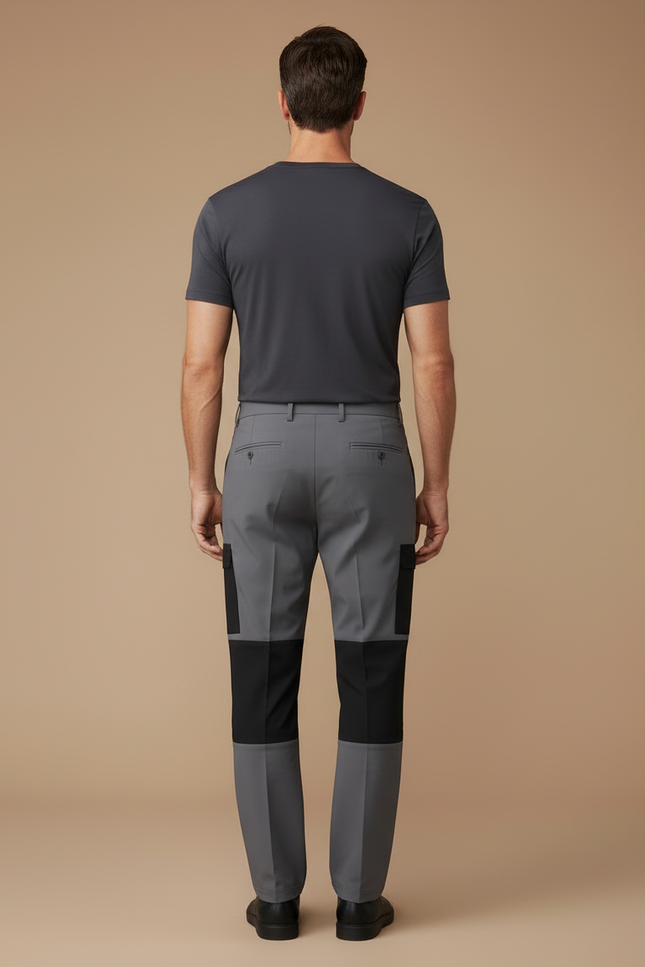 Pantalon Cargo Gris Patchwork Noir Homme Coupe Droite - Gabardine - vue 2