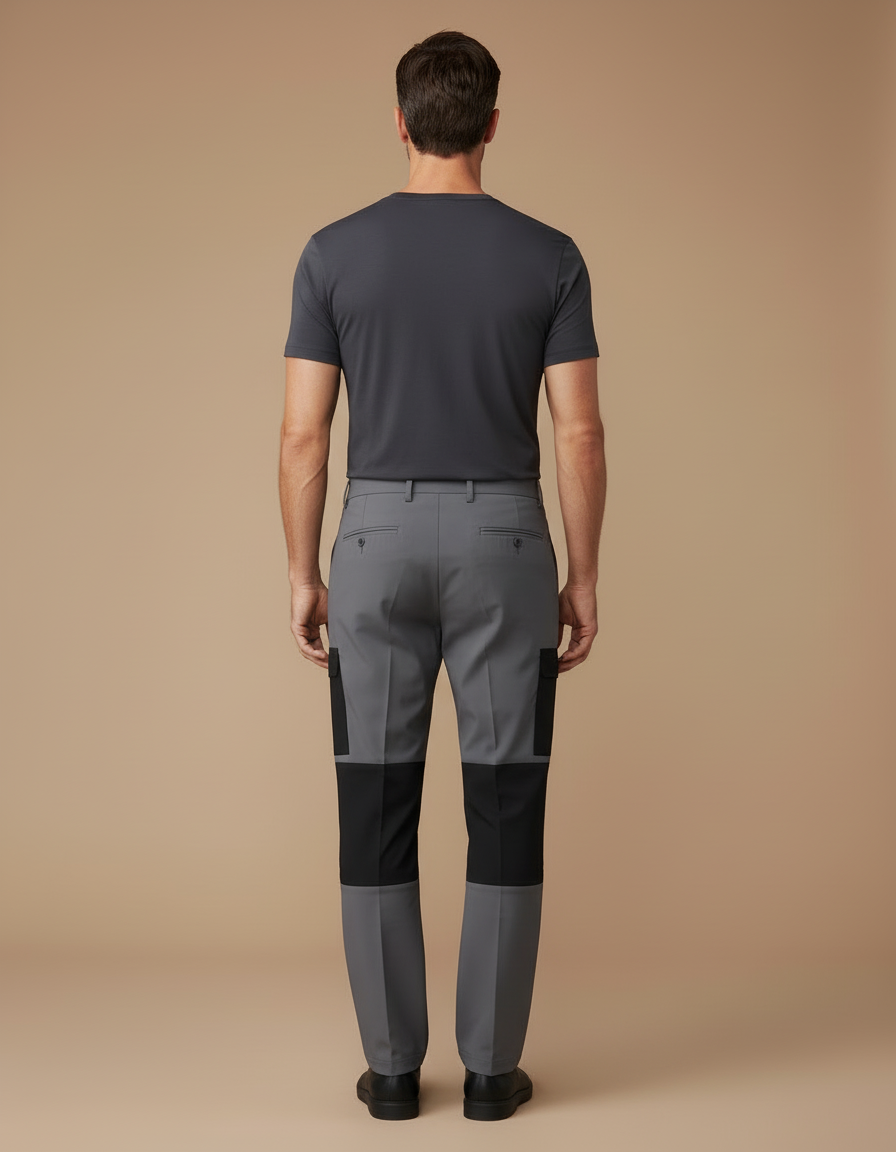 Pantalon Cargo Gris Patchwork Noir Homme Coupe Droite - Gabardine - vue 2