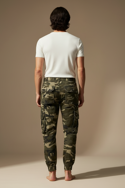 Pantalon Cargo Camouflage Vert Ample Décontracté Homme - Coton - vue 2