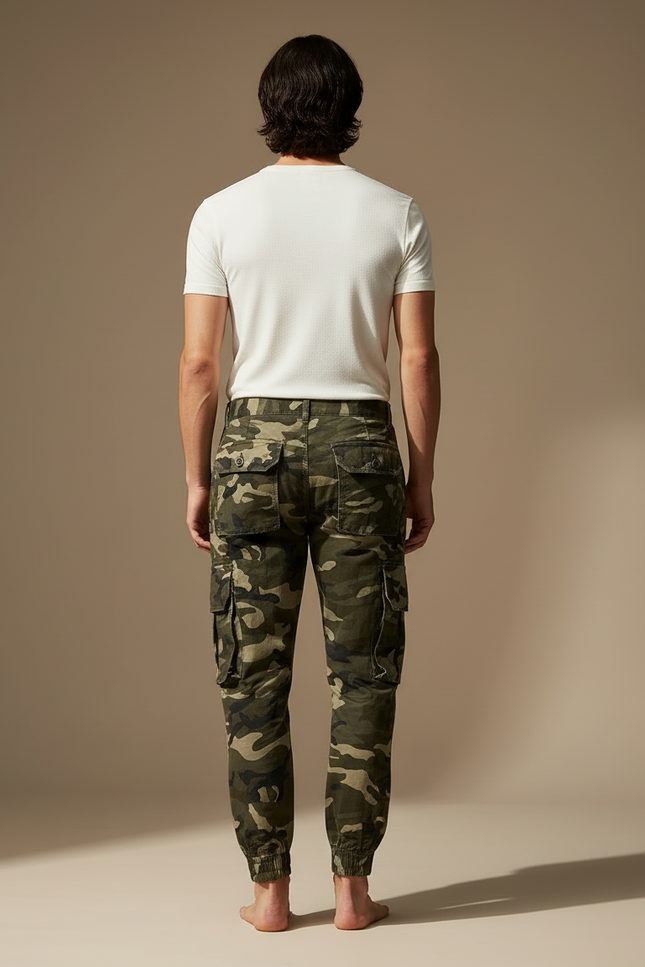 Pantalon Cargo Camouflage Vert Ample Décontracté Homme - Coton - vue 2