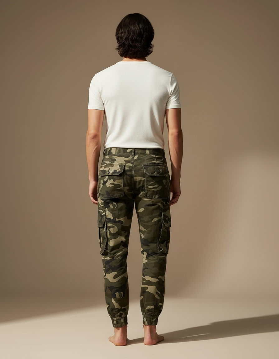 Pantalon Cargo Camouflage Vert Ample Décontracté Homme - Coton - vue 2
