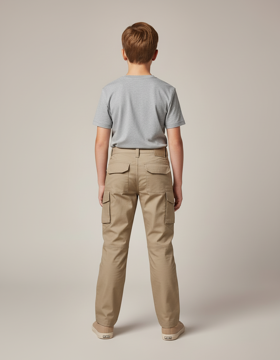 Pantalon Cargo Kaki Enfant Multipoches Résistant - Toile - vue 2