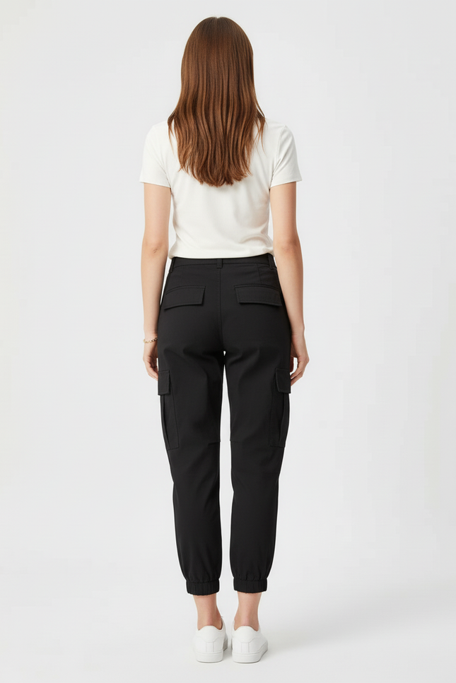 Pantalon Cargo Noir Taille Haute Jogger Femme - Polyester - vue 2