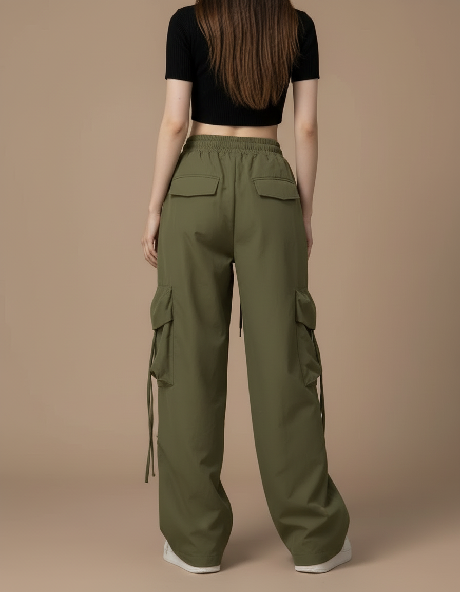 Pantalon Cargo Militaire Femme - Kaki Polyester - vue 2