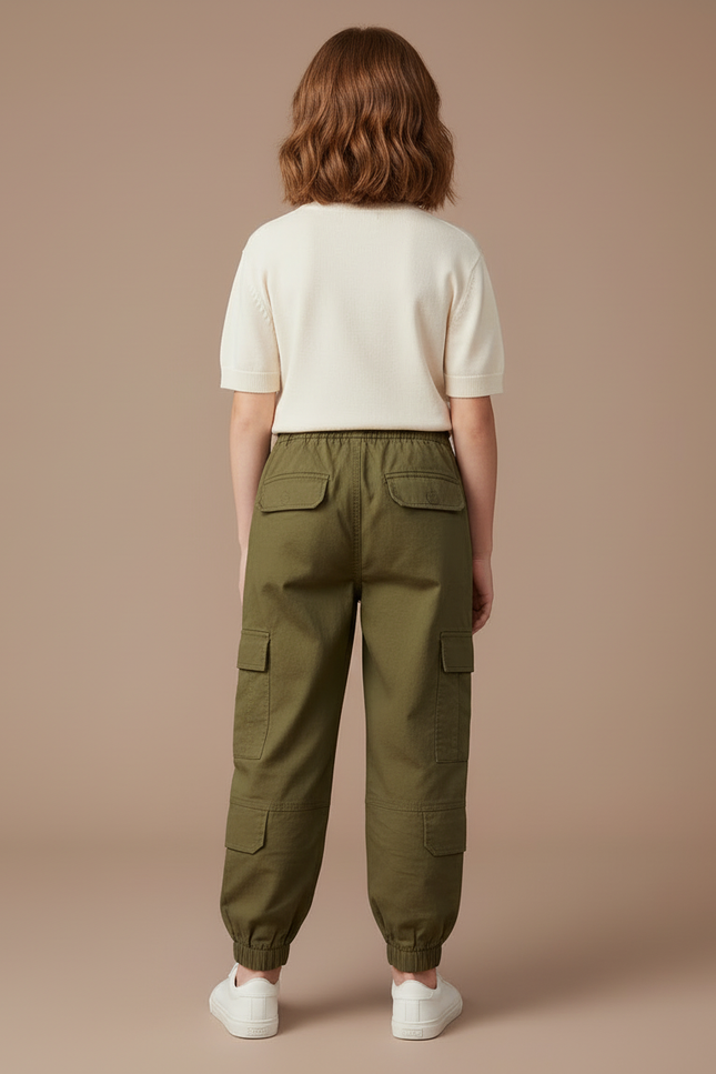 Pantalon Cargo Vert Kaki Ample Multipoches Enfant - Toile - vue 2