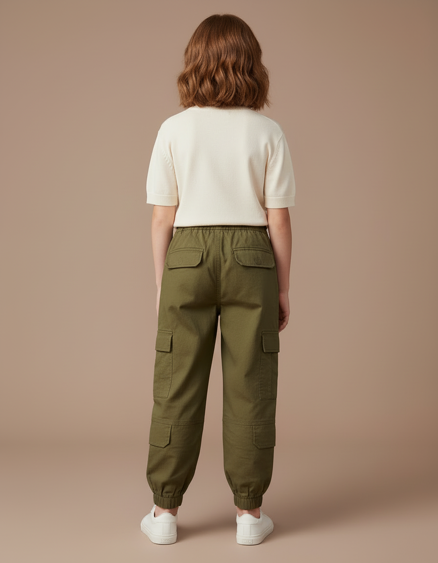 Pantalon Cargo Vert Kaki Ample Multipoches Enfant - Toile - vue 2