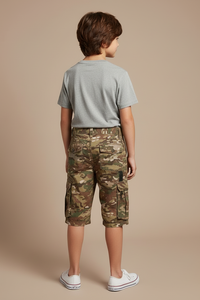 Pantalon Cargo Camouflage Enfant Coupe Droite Multi-Poches - Multicolore Coton - vue 2