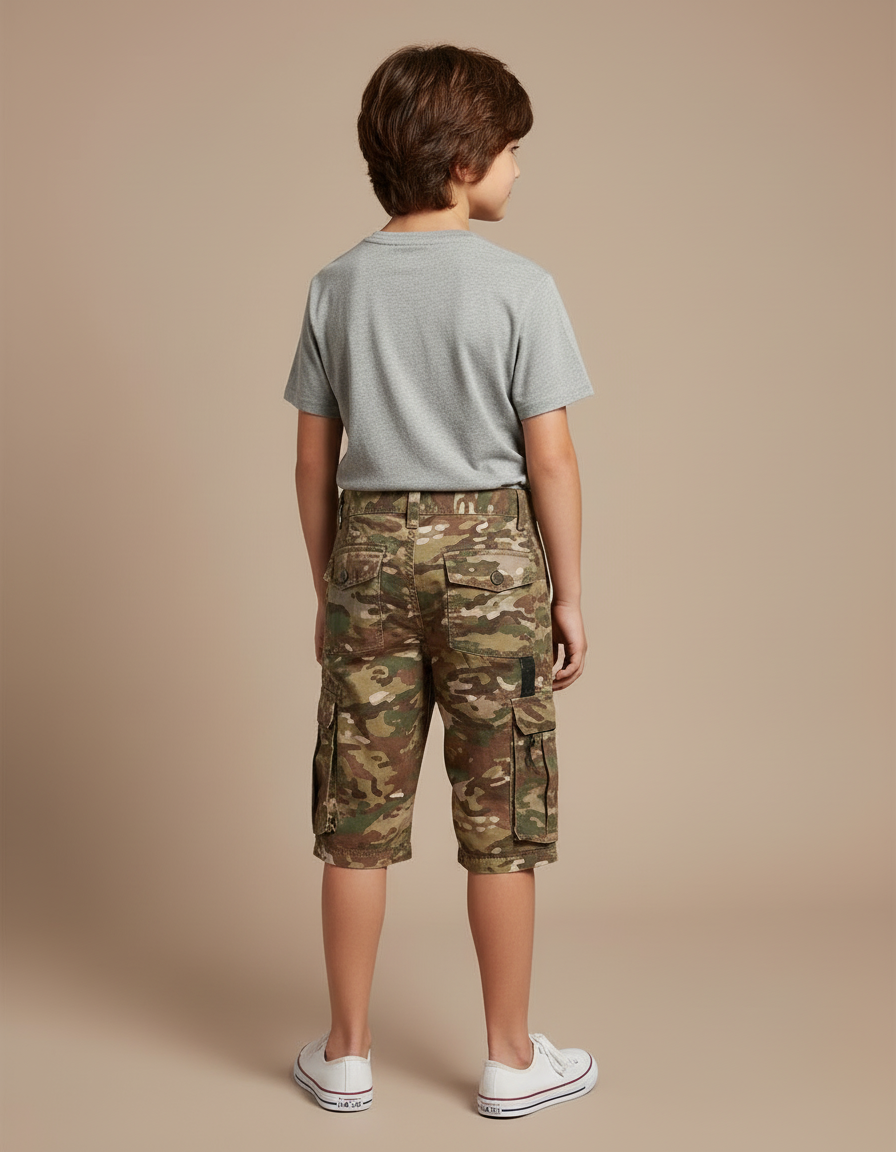 Pantalon Cargo Camouflage Enfant Coupe Droite Multi-Poches - Multicolore Coton - vue 2