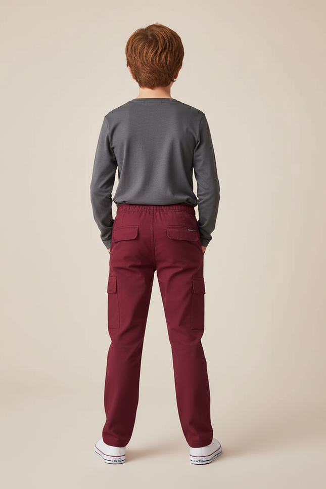 Pantalon Cargo Bordeaux Droit Cordon Enfant - Gabardine - vue 2
